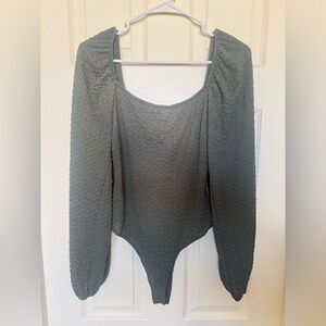 Textured Olive Green Long Sleeve Bodysuit